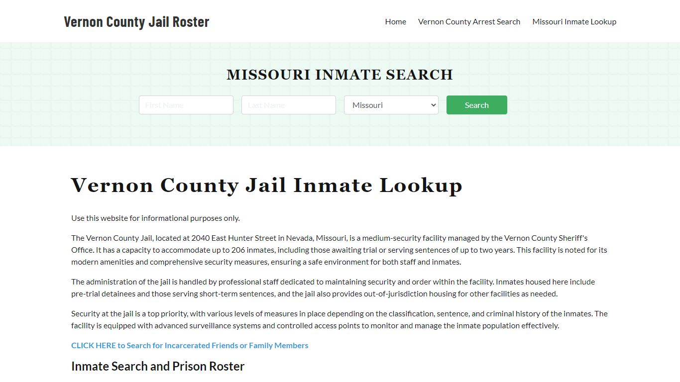 Vernon County Jail Roster Lookup, MO, Inmate Search