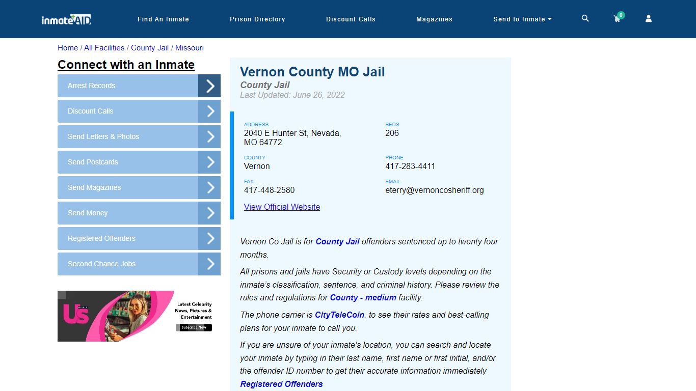 Vernon County MO Jail - Inmate Locator